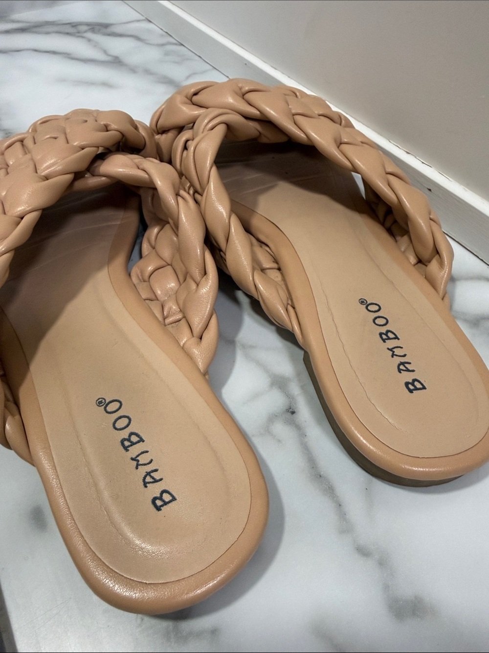 Bamboo Braided Slide Sandals Nude Tan Size 8 - Picture 3 of 8